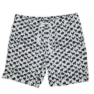 Zipcode Farm animals print Shorts cotton sheep, pig, duck, rabbit black white L